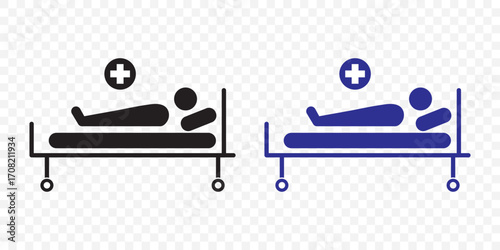 Hospital bed icon set. emergency icu patient bed vector symbol. treatment stretcher line pictogram. suitable for mobile app, and website UI design.