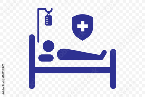 Hospital icon, black isolated icon with medical cross and person in bed symbols color editable