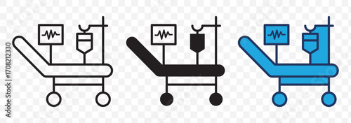 Intensive care black glyph icon. Critical care medicine. ICU. Hospital ward. Intensive treatment and close monitoring. Resuscitation. Silhouette symbol on white space. Vector isolated illustration