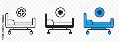 Medical Cross over Hospital Bed stock and fill Sign. Editable stroke. Suitable for various type of design, banners, infographics, stores, shops, web sites