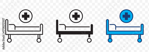 Medical Cross over Hospital Bed stock and fill Sign. Editable stroke. Suitable for various type of design, banners, infographics, stores, shops, web sites