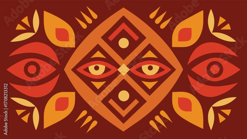 Tribal Abstract Eye Motif Pattern in Warm Orange and Yellow Hues vector illustration