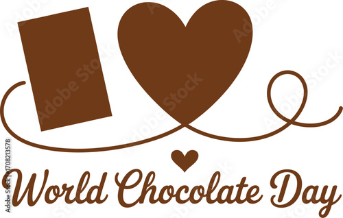 Sweet celebration of World Chocolate Day with a heart and chocolate bar graphic
