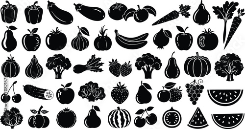 Assorted fruits and vegetables silhouette