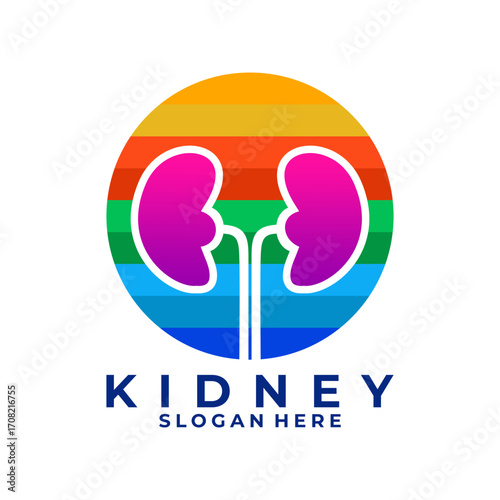 Colorful kidney care logo design vector. Healthy Kidney medical logo. Happy healthy logo