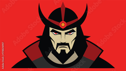 Stylized samurai warrior portrait vector illustration feudal japan warrior icon