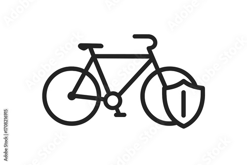 Bicycle security concept. Bike with shield icon. Metaphor for transport insurance, anti-theft system, safety, and protection. Vector symbol for cycling safety and bike lock.