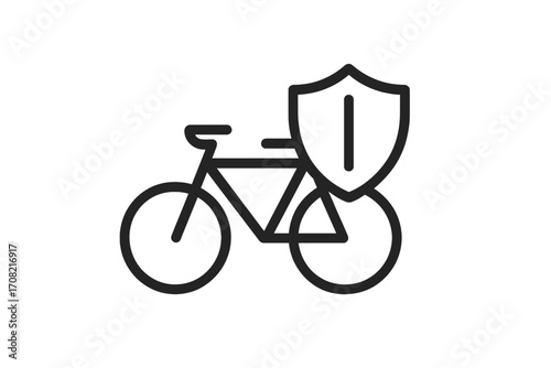 Bicycle insurance and protection concept. Bike safety and security symbol with a shield. Vector icon for web, apps. Warranty and guarantee for transport and sport.