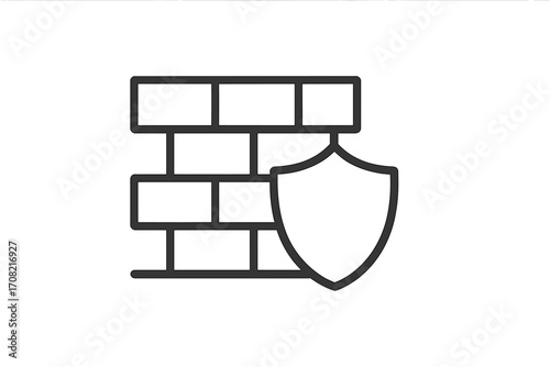 Firewall shield icon for cyber security and network protection. Vector logo for data safety, privacy, and system defense. Secure access and antivirus software symbol. Guard.
