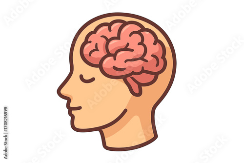 Human head profile with brain inside. Psychology, mental health, intelligence concept. Metaphor for mindfulness, creative thinking, knowledge, ideas, and consciousness. Vector.