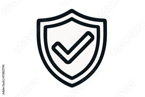 Shield with check mark icon. Security, protection, and safety symbol. Verified, approved, and protected concept. Quality guarantee. Secure data, antivirus, and guard sign.