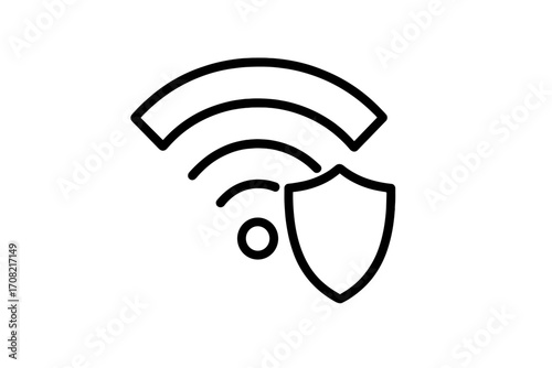 Secure wifi connection icon. Network protection and internet security symbol. Data privacy and cybersecurity concept. VPN, firewall, and antivirus guard sign. Vector linear pictogram.