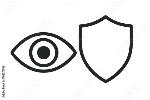 Eye protection and security icon. Vision care and safety symbol. Shield and eye logo for privacy, data defense, cybersecurity. Health insurance concept vector outline.