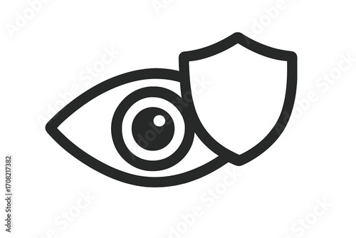 Eye protection icon with shield. Vision care and security concept. Safety, privacy, and data defense symbol. Vector illustration for web, logo, and graphic design.
