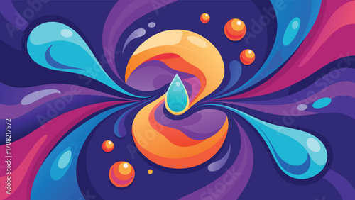 Vibrant Abstract Swirls and Drops in Purple Orange and Teal vector illustration