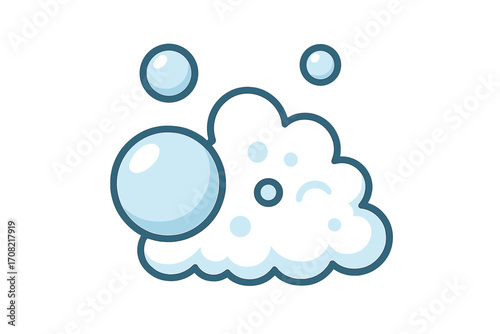 Soap bubble and foam vector icon for cleaning. Cartoon illustration of suds, lather and sparkle. Concept of hygiene, washing, freshness and purity. Bubbly water element.