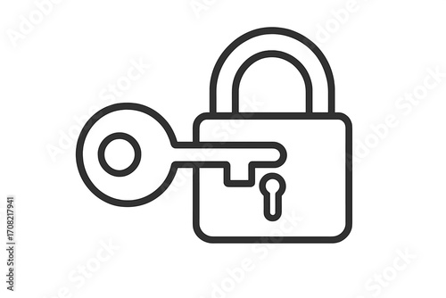 Key and lock outline icon. Security, access, and solution concept. Vector symbol for safety, privacy, protection, and login. Unlocking a secret or data protection metaphor.