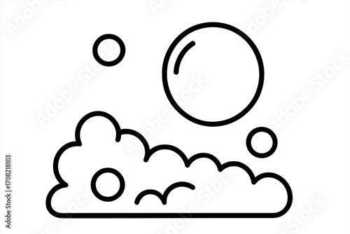 Soap foam and bubbles line icon. Suds and lather vector illustration. Cleaning, washing, or carbonated drink concept. Fizzy pop symbol. Simple black and white drawing.