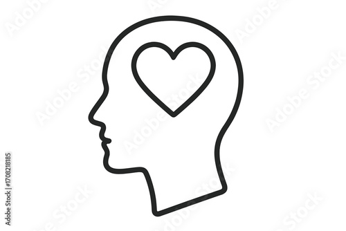 Heart in head line icon. Concept of emotional intelligence, love, compassion, and empathy. Psychology, mental health, and positive thinking. Feelings and emotions symbol.