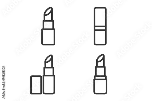 Lipstick line icon set. Minimal cosmetic and makeup symbols. Beauty product pictogram for web, app, ui, ux design. Vector glamour illustration of pomade, lip balm.