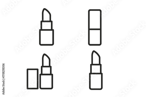 Lipstick line icon set. Minimalistic linear pictograms for beauty and fashion. Cosmetic makeup symbols for web, graphic design, apps, and social media. Vector illustration.