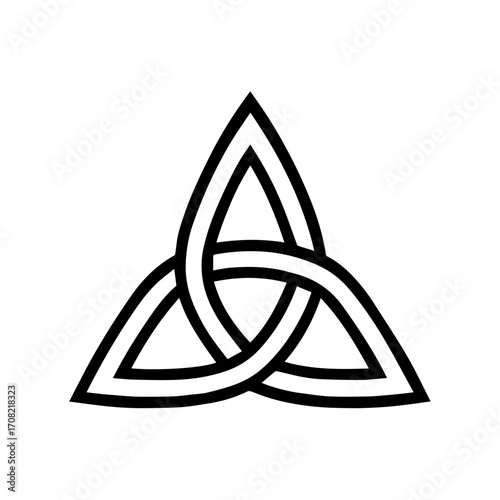 Minimalist Black and White Vector Icon of a Triquetra – Celtic Trinity Knot Design