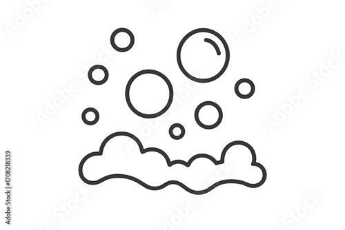 Soap foam and bubbles line icon vector. Suds, lather, and cleanliness concept. Simple outline illustration for washing, hygiene, laundry, bath, or effervescent drinks.