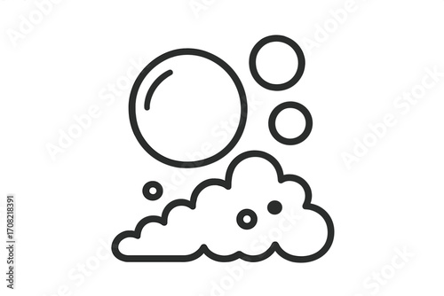 Soap bubble and foam line icon. Vector illustration for cleaning, washing, hygiene. Suds, water, effervescent liquid concept. Simple minimalist graphic sign for design.