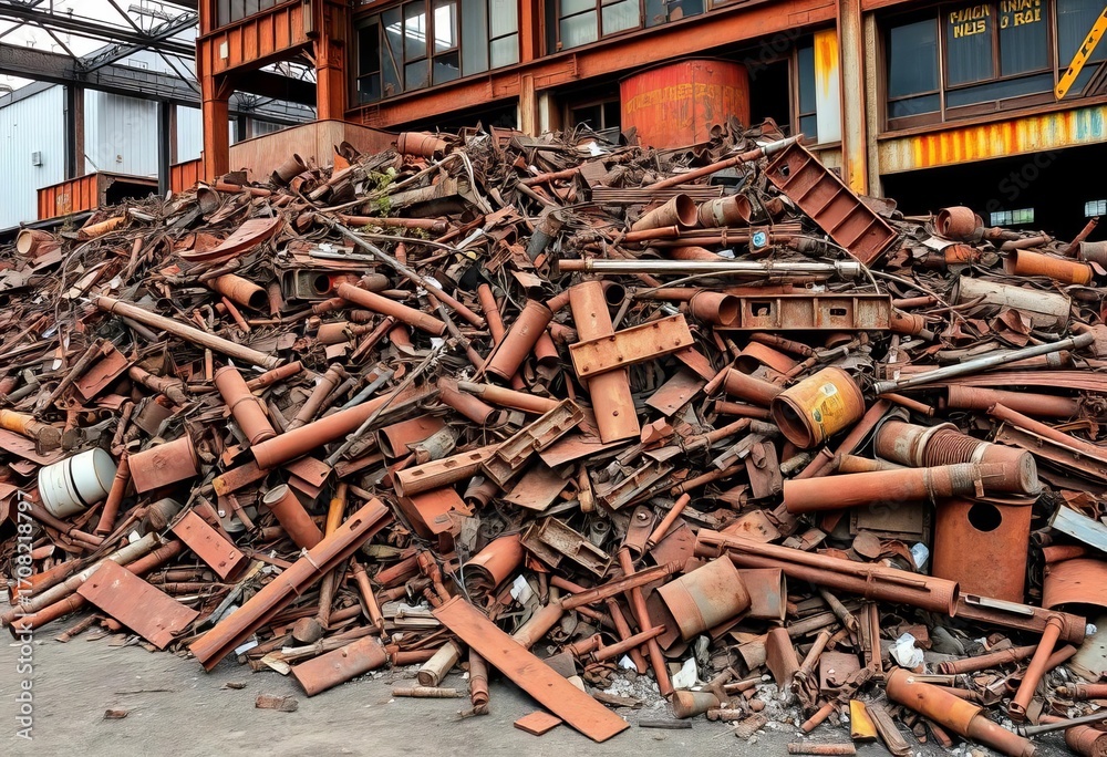 Obraz premium Rusty metal heaps, industrial textures, decaying structures, urban decay, grunge, rusty texture