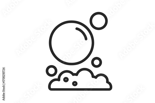 Bubble and foam icon for cleaning service. Soap suds and water lather symbol for laundry and washing. Effervescent fizzy pop sign. Vector line art cartoon illustration.