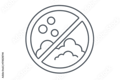 No foam and bubbles icon. Forbidden sign for chemical products. No foaming agent symbol for packaging. Detergent, SLS, SLES free vector line illustration for labels.