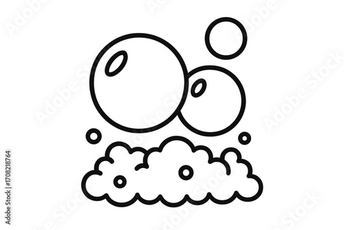 Soap bubbles and foam vector line icon for hygiene and cleaning. Simple cartoon suds illustration. Concept for laundry, bath, sparkling water, fresh air bubbles design.