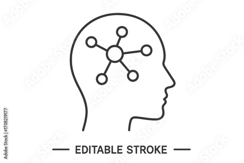 Psychology and mental health concept. Human head profile with brain activity, neural network or mind map. Metaphor for creative thinking, brainstorming, logic and intelligence.
