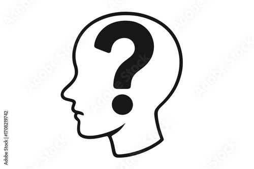 Human head silhouette with question mark inside. Concept of doubt, confusion, problem, and uncertainty. Psychology, mental health, dementia, memory loss. Thinking, faq icon.