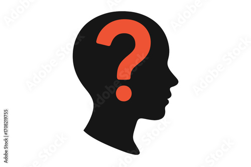 Human head silhouette with question mark inside. Concept for confusion, doubt, problem solving, and intellectual property. Psychology, faq, and mental health symbol.