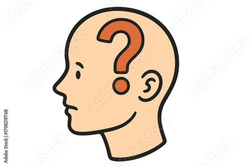 Head silhouette with a question mark inside. Concept for confusion, curiosity, problem-solving, and asking questions. Metaphor for psychology, mental process, and seeking answers.