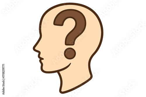 Concept of question, doubt and confusion. Human head silhouette with question mark. Psychology and mental health metaphor. Thinking, problem solving and brainstorming icon.
