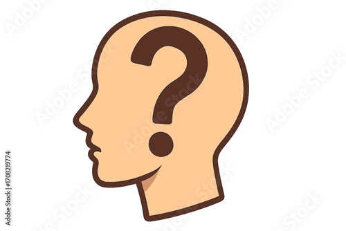 Human head silhouette with a question mark. Metaphor for confusion, doubt, curiosity, and dementia. Concept for problem solving, psychology, mental health, and finding answers.