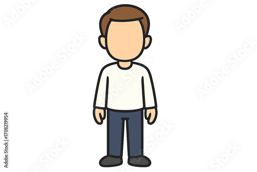 Faceless person vector icon. Full body simple cartoon character. Male avatar for user profile, website, app. Minimalist anonymous man illustration isolated on white.