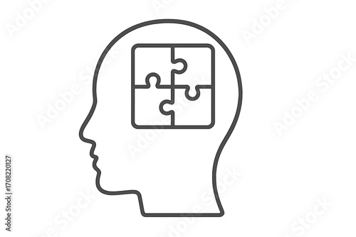 Psychology metaphor puzzle mind. Human head silhouette with jigsaw inside. Concept of mental health, problem solving, logic, thinking, creativity, solution, intelligence.