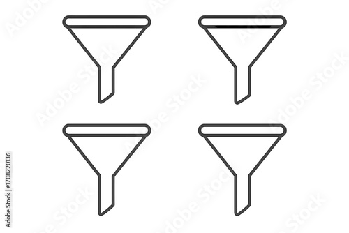 Sales funnel vector line icon set. Business conversion and lead generation symbol. Data filtering and analysis pictogram. Marketing process pipeline concept illustration.