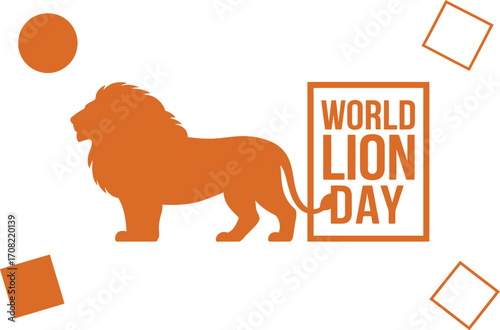 Majestic lion silhouette celebrates World Lion Day with graphic design elements