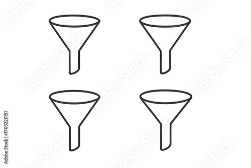 Sales funnel line icon set for marketing and business. Vector illustration of a conversion pipeline, lead generation process. Data filtering and sorting infographic element.