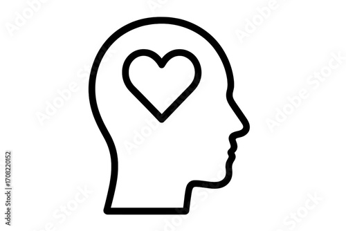 Heart in head icon. Love, emotion, and passion concept. Man thinking about love. Mental health and feelings metaphor. Psychology and self-care symbol. Minimalistic outline vector.