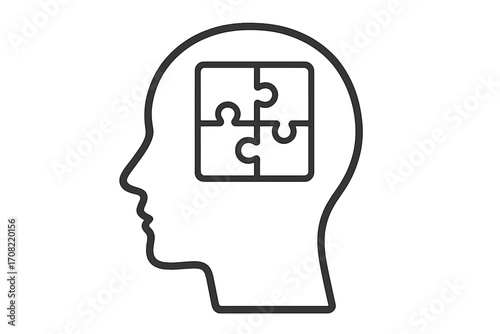 Puzzle pieces in head silhouette. Concept for psychology, mental health, therapy, and problem-solving. Symbol of autism, dementia, logic, and intellectual challenges.