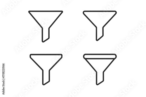 Sales funnel vector icon set for marketing conversion. Business lead generation filter symbol. Data filtering outline pictogram. Simple line graphic for web, UI, UX, app design.