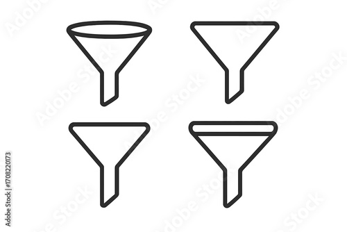 Set of funnel line icons. Concept of marketing sales funnel, data filtering, and business conversion process. Minimalistic vector for web, UI UX, and infographics.