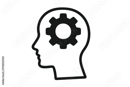 Conceptual target in human head silhouette, thinking and focus symbol, mental process icon, strategy and goal setting illustration for graphic design, websites, cards, books, articles