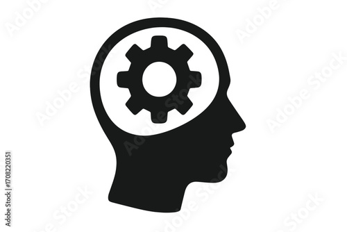 Target in head brain concept with gear symbol, thinking process, mental focus and strategy icon for graphic design, websites, cards, books, articles, vector illustration