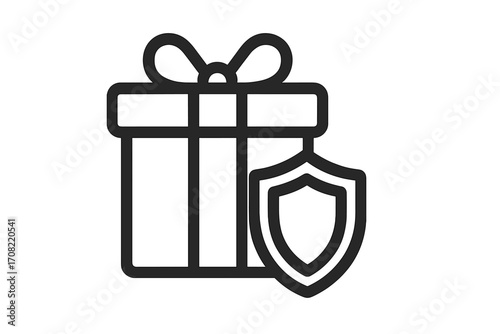 Gift box with shield icon, modern outline style vector, protection concept, secure present, safety symbol, gift security design, digital and social networks illustration